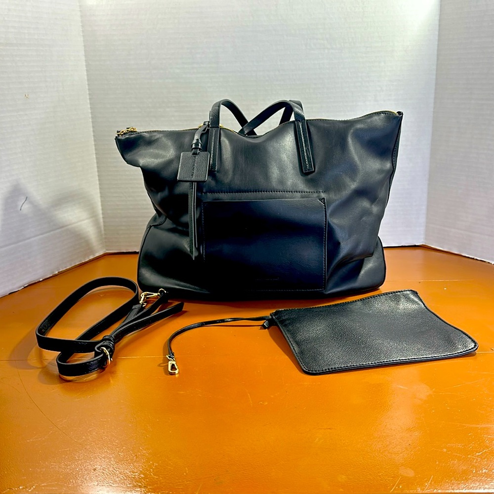 Elizabeth and James Black Vegan leather purse with wristlet tote/crossbody bag